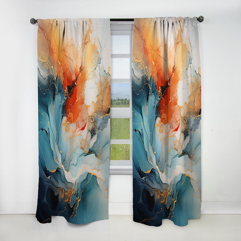 Teal Orange Bold Abstract Flow Collage II - Dams Blackout Abstract Curtain - 1 Panel, 52" W x 120" L