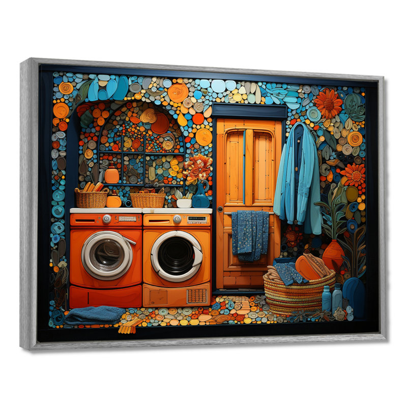Blanchisserie Popart Room - Art mural, H 16 po x l 32 po x P 1 po, Encadrement argenté