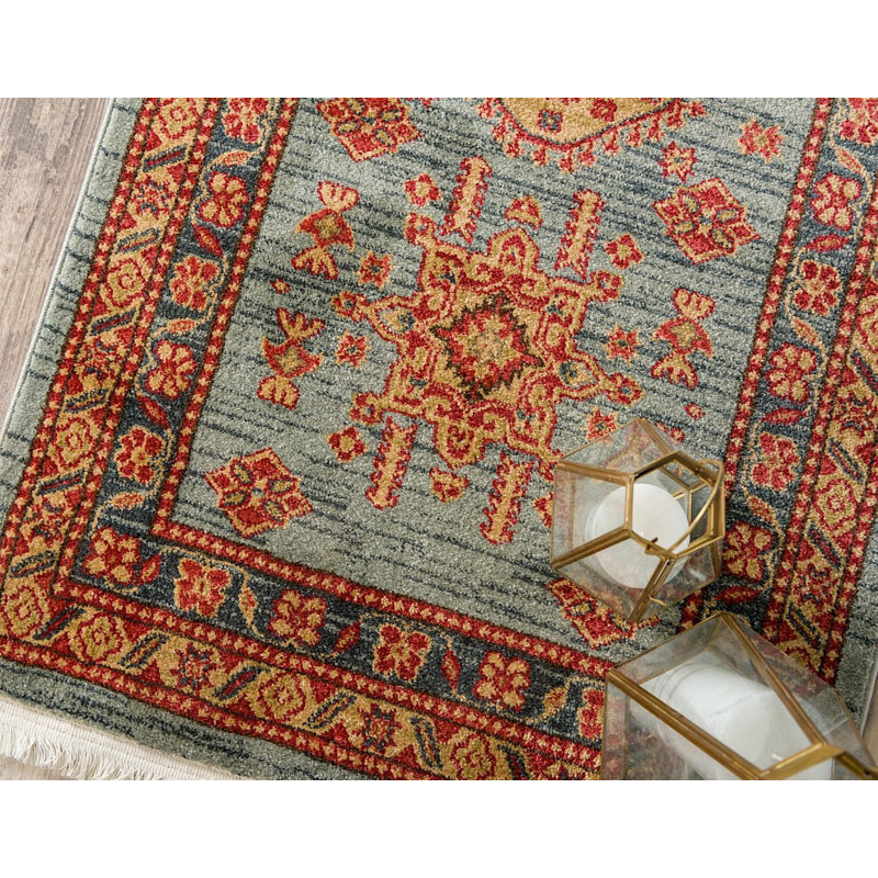 Tapis bleu clair tissé à la machine Eesi, Rectangle 3 pi 3 po x 5 pi 3 po