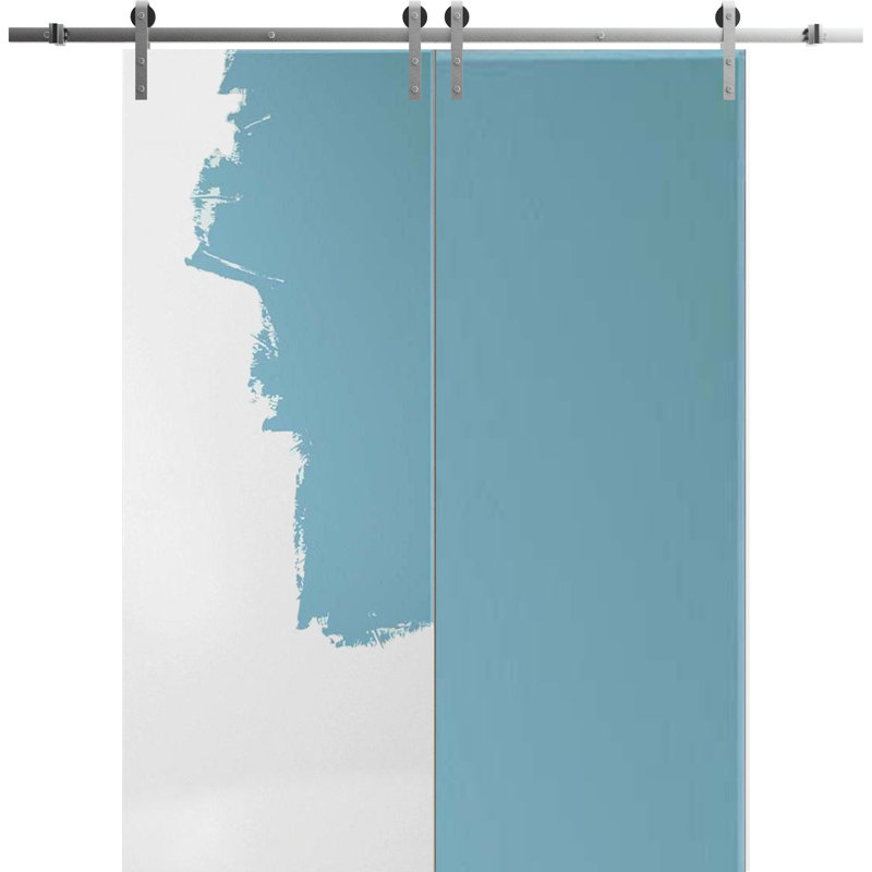 Portes de grange coulissantes doubles avec quincaillerie | Planum 0010 | Ensemble de 13 cintres robustes | Porte de salle de bain moderne à panneau solide