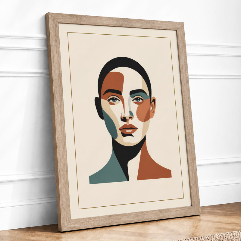 Portrait in Two Tones Geometric - Framed Print, A3 - 42.0 x 29.7 cm, Oak