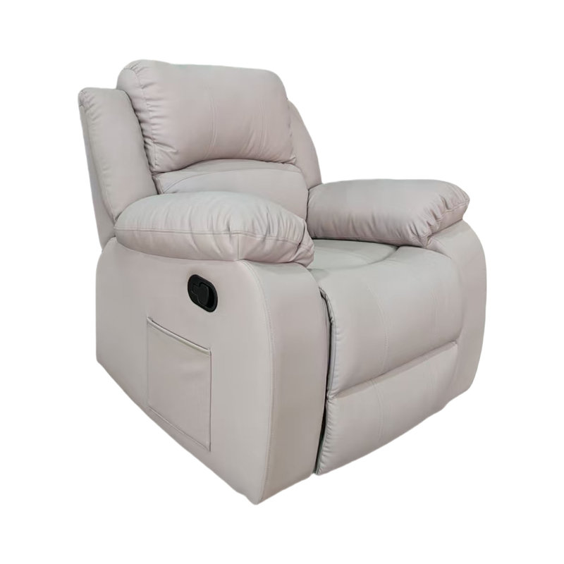 Faux Leather Manual Recliner With Overstuffed Arm And Back-Beige