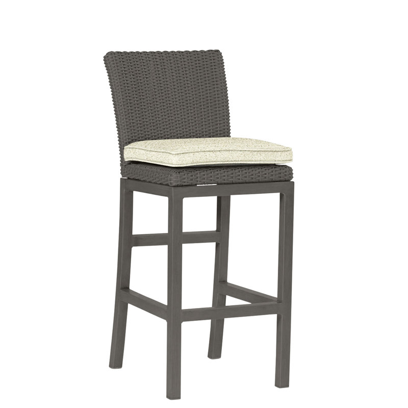 Rustic 30.5" Patio Bar Stool with Cushion, Welt, Slate Gray, Indigo Velvet