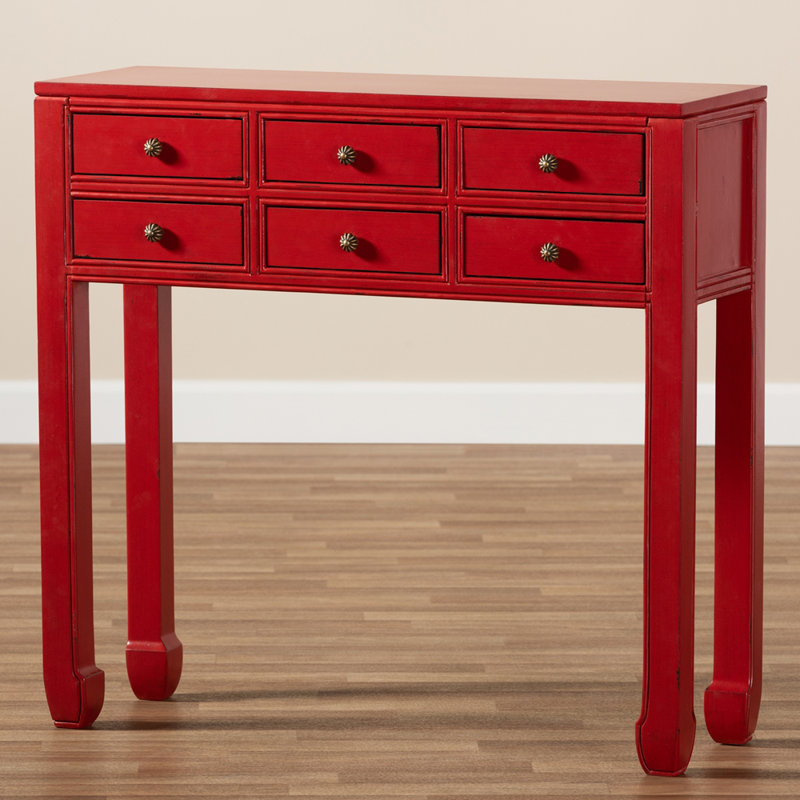 Aliegha Solid Wood Console Table, 6-Drawers, Red 33.46'' H X 35.43'' W X 11.81'' D