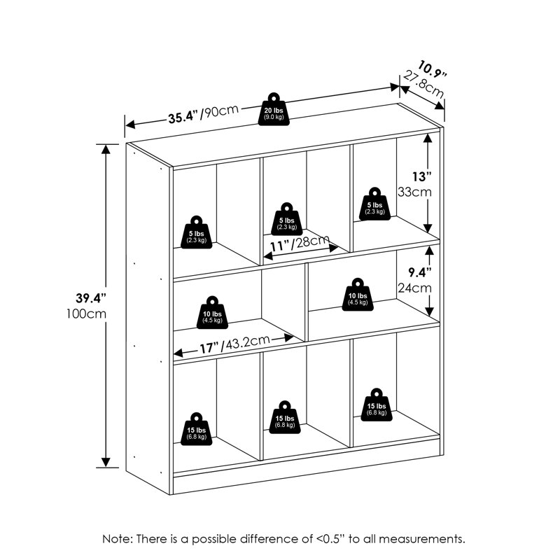 Natisha 8-Cube Horizontal 3 Tier Bookcase, Bookshelf, Storage Organizer, White, 39.37" H x 35.43" W x 10.94" D