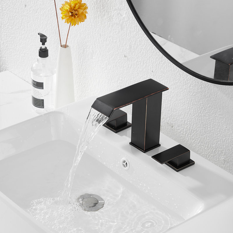Robinet de salle de bain à large entraxe avec bonde, Bronze huilé