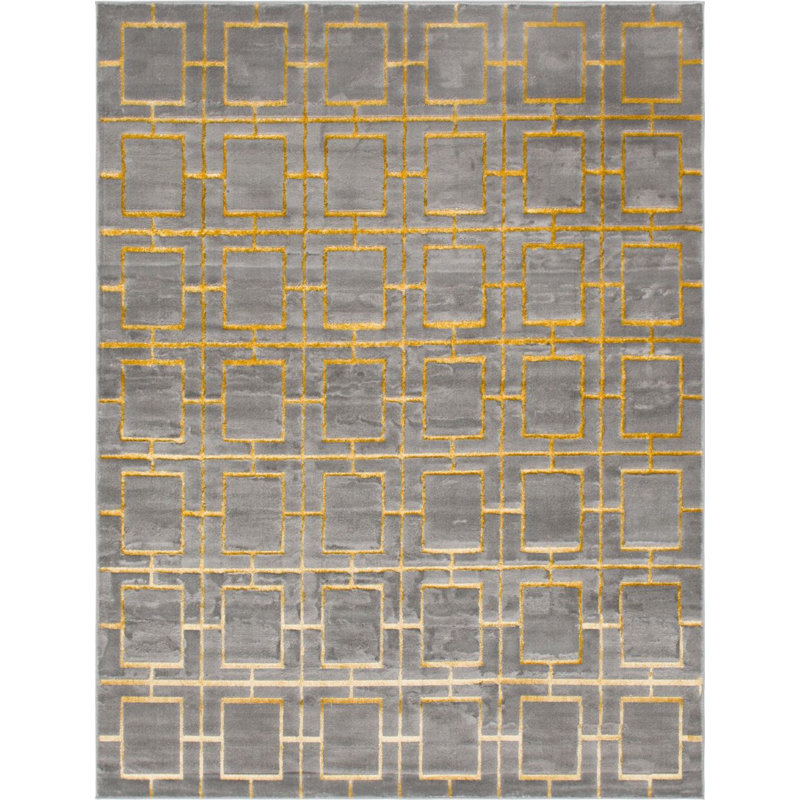 Tapis à motif géométrique gris Corando, Rectangle 8 pi x 10 pi