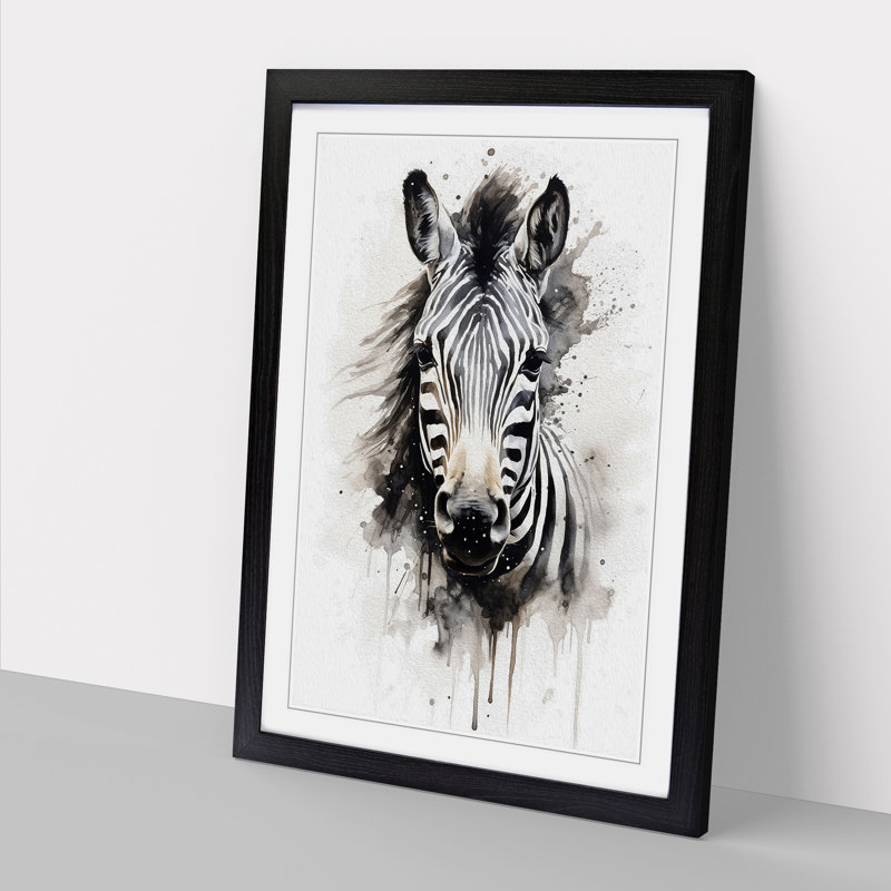 Zebra Gestural No.2 - Single Picture Frame Print on Wood, 64cm H x 46cm W x 2cm D, Black