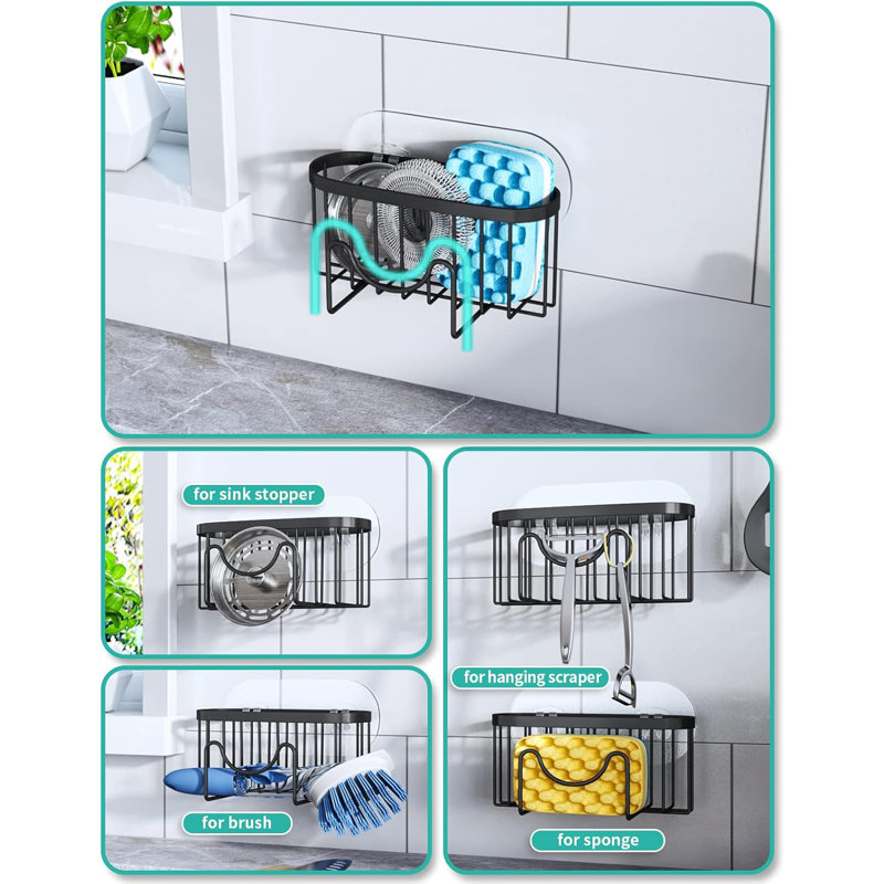 Multifunctional M-Shaped Sponge Holder With Dual Installation Options, Rustproof Stainless Steel Kitchen Sink Organizer For Sponges, Brushes, And Scrapers