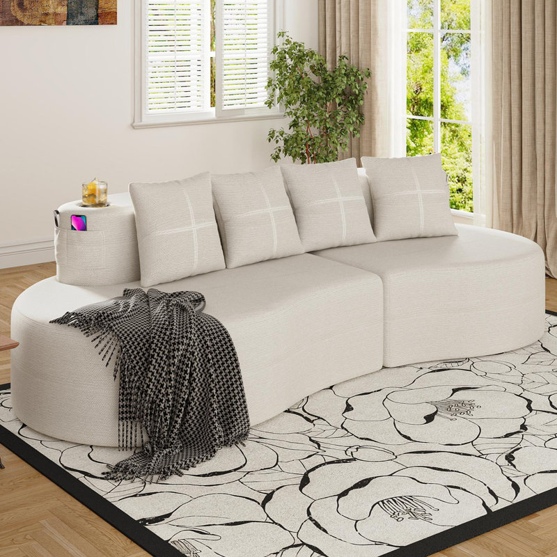 Canapé modulaire courbé 94,49 po 3 places, Beige