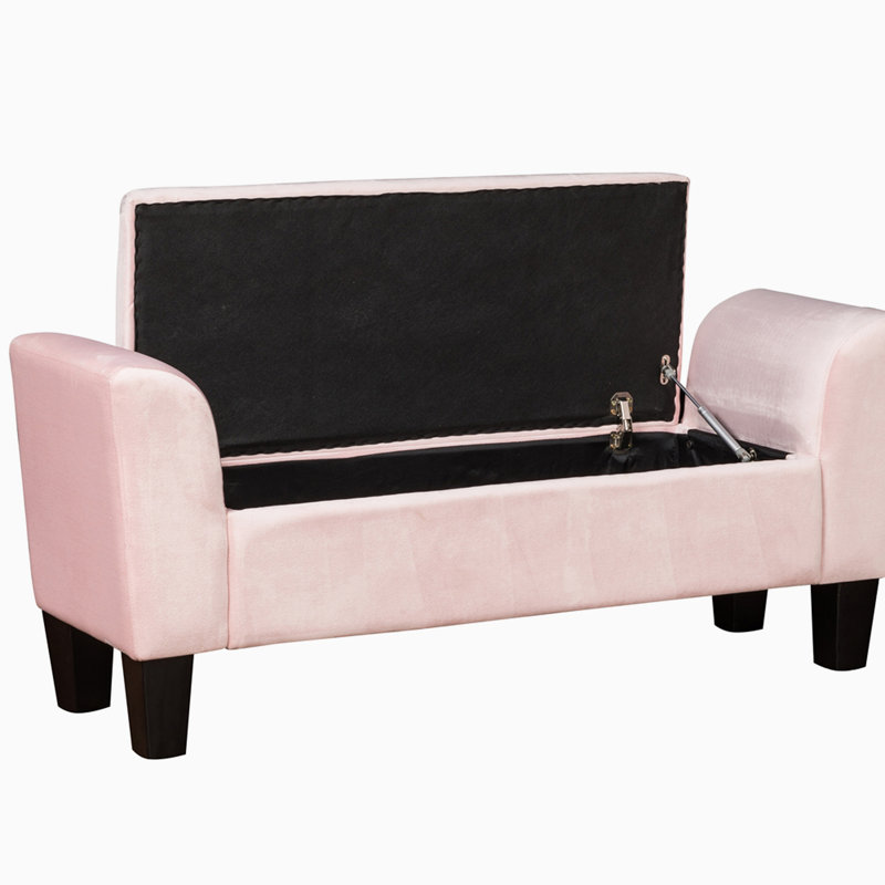 Velvet Upholstered Storage Bench, Pink