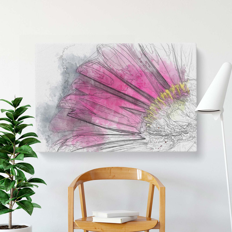 Bright Pink Gerbera Flower in Abstract - Wrapped Canvas, 35cm H x 50cm W x 3cm D