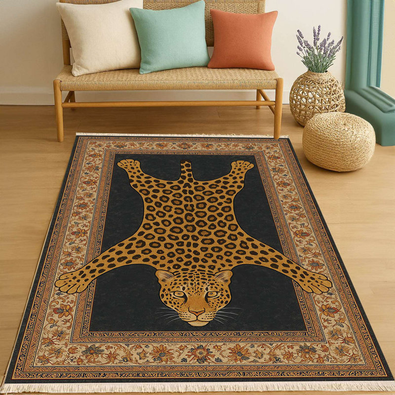 Traditional Framed Leopard Pelt Area Rug