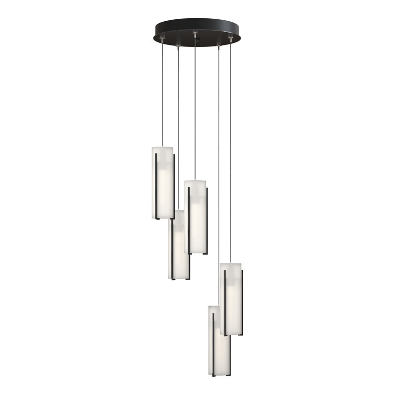 Luminaire suspendu cylindrique à 5 lumières Exos, Long: 13 po à 80 po, Verre opale, Encre