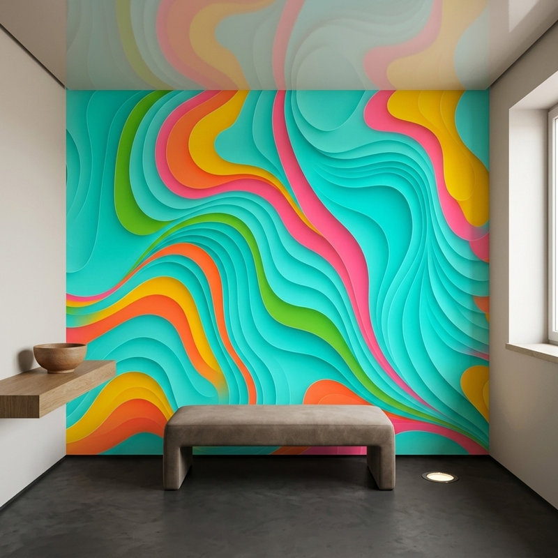 Papier peint moderne Mid Century, Peler et coller, 200 po x 120 po