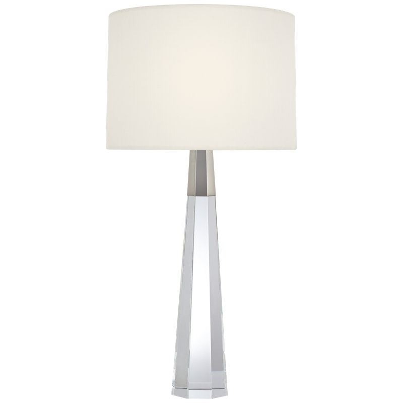 Olsen Cordless Table Lamp in Crystal and Polished Nickel with Linen Shade