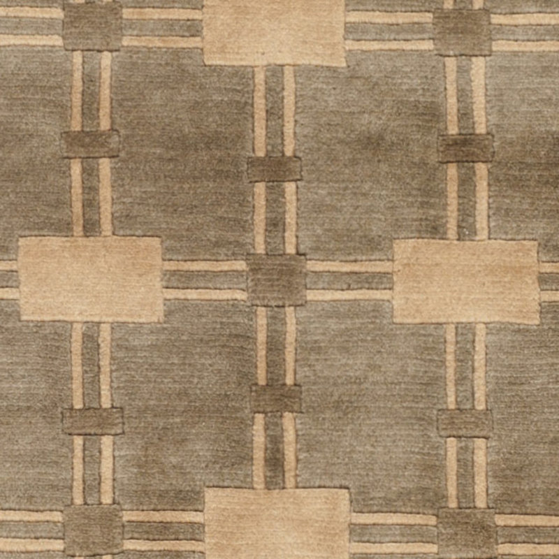 Gray Geometric Hand-Knotted Wool Rectangular Rug 4' x 6'