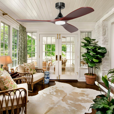 Nopaar 52 Inch Smart Wood Ceiling Fan With Light, Ceiling Fans With Remote, Alexa And App Controls, Reversible Blades, Quiet Dc Motor, Timing, High Cfm, Dimmable Led Light, Red Walnut