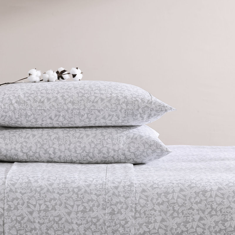 Tommy Bahama Printed Percale Cotton Sheet Set, King Sheet Set with 2 Pillowcases, Gray Koya Bay