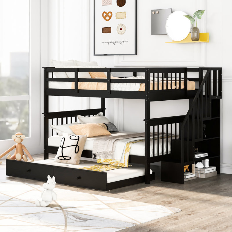 Functional Bunk Bed With Twin Trundle And Storage In Trundle, Finish Practical Design, Espresso