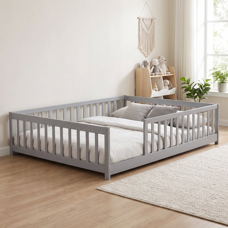 Lit plateforme avec clôture Giezi Kids, Gris, Full