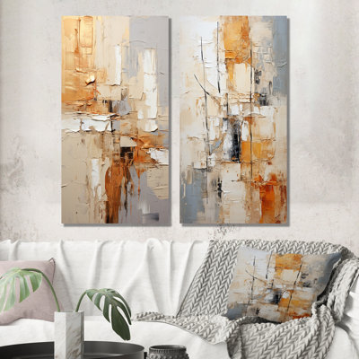 Beige Grey Geometric Collage II - Abstract Collages Wall Art Set of 2 Piece