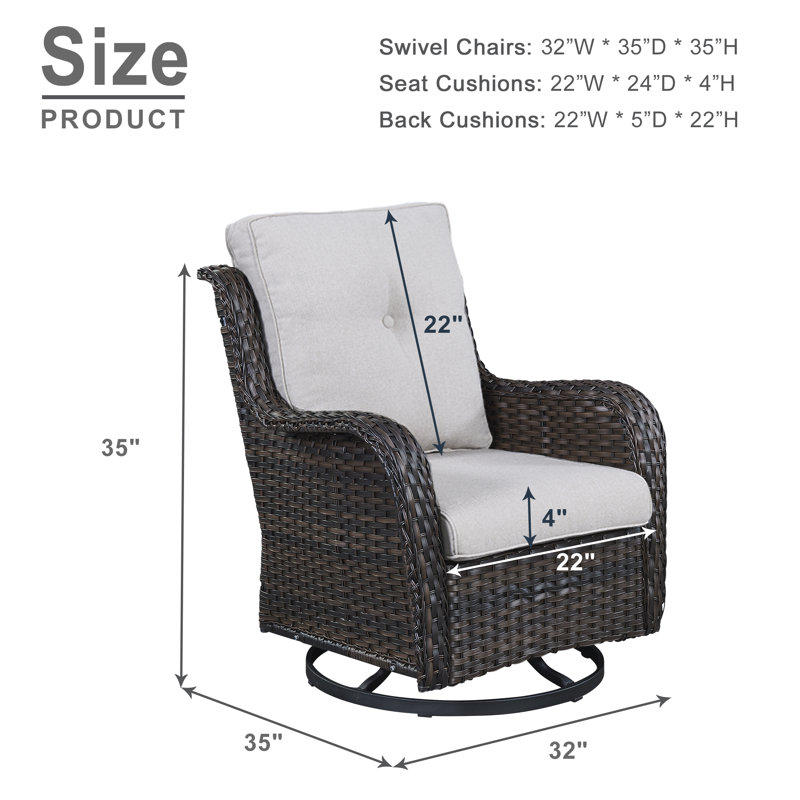 Bonia Swivel Rocker Patio Gliding Chair with Cushions (Set of 4), Brown Frame/Beige Cushion