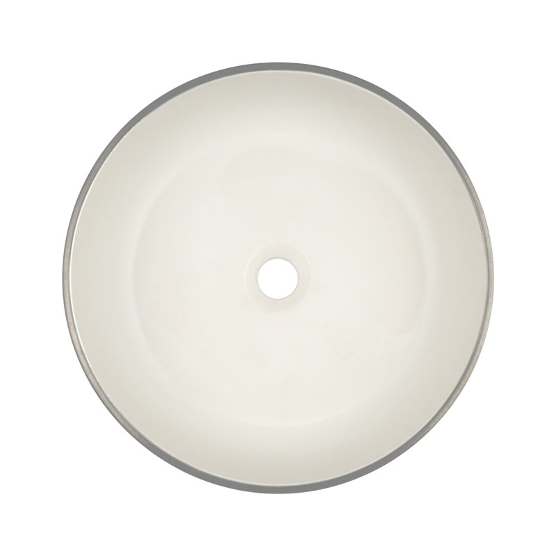 Bliss 16" Round Fireclay Vessel Bathroom Sink, Platinum/White
