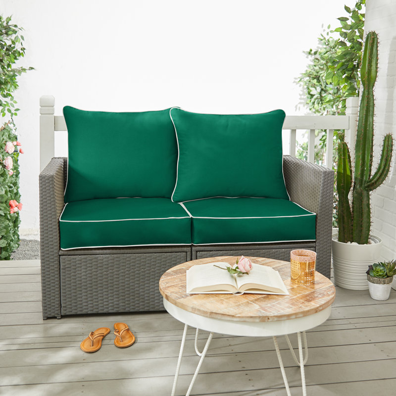 Sunbrella Outdoor Solid Loveseat Pillow and Cushion Set, 25 in W x 25 in D x 5 in H, Sunbrella - Canvas Forest Green