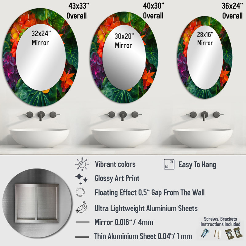 Miroir mural ovale Vibrantly Happy Blossoming, 43 po x 33 po