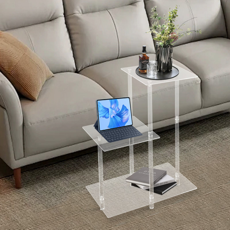 Clear Side Table With Open Storage Shelf(Square)