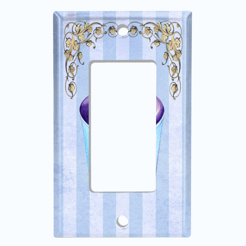 Metal Light Switch Plate Outlet Cover (Colourful Fancy Blue Cupcake Purple Frame Stripes - Single Toggle)
