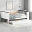 Lit de jour pleine grandeur en bois avec tablettes de rangement, dossier rembourré, USB et lit gigogne, blanc-1322314293