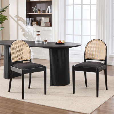 Rattan Dining Chairs Set Of 2, Upholstered Linen Dining Room Chairs With Backrests, Modern Kitchen Chairs With Wood Legs For Dining Room
