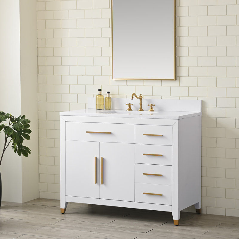 Maddison 42.31'' Free Standing Single Bathroom Vanity with Engineered Stone Top, White