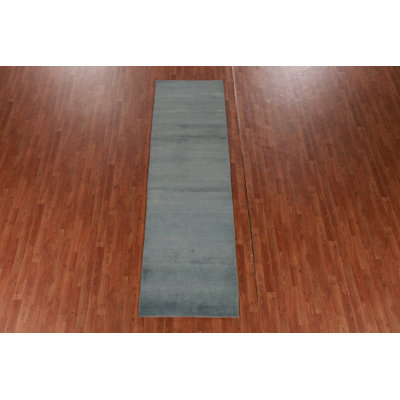 Blue Green Modern Gabbeh Persian Runner Rug 3x10