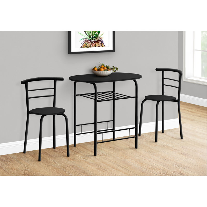 Ensemble de table de salle à manger, ensemble de 3 pièces, petit, L 32 po, cuisine, métal noir, stratifié noir, contemporain, moderne