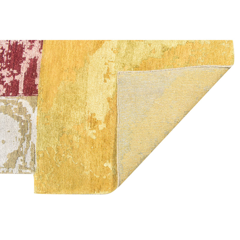 Tapis rouge et or noué à la main de haute qualité, Rectangle 8 pi x 10 pi