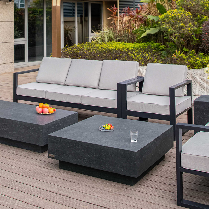 TEVERE Square Concrete Coffee Table 101.6 x 101.6 x 35.6 cm, Dark Grey, Slate Black