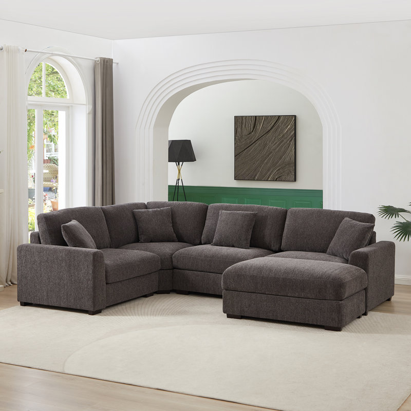 Canapé modulaire très grand avec repose-pieds Eugenja, Polyester 100 % gris foncé, 36.2" H x 124.41" W x 86.61" D