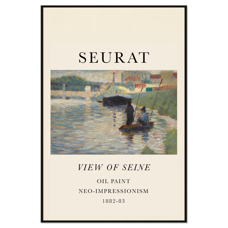 View Of Seine by Georges Seurat, Espresso Floater Frame, 61.5" H x 41.5" W x 2" D, No