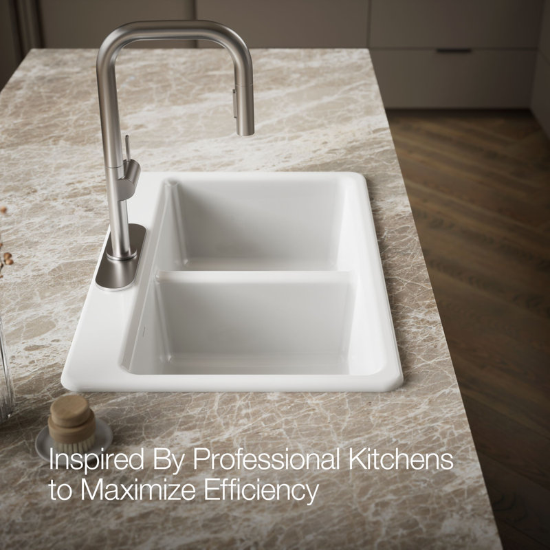 Riverby 33 In. Top-Mount Double-Bowl Kitchen Sink, White, 3 hole, Double-equal bowls