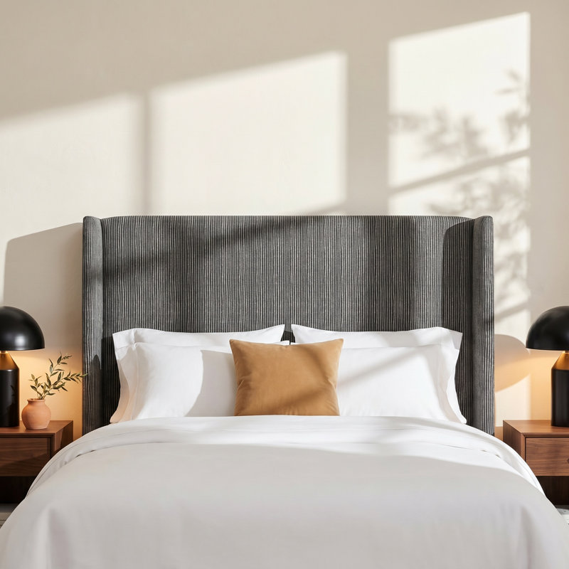 Matos Upholstered Headboard, Queen, Brush Stripe Ink
