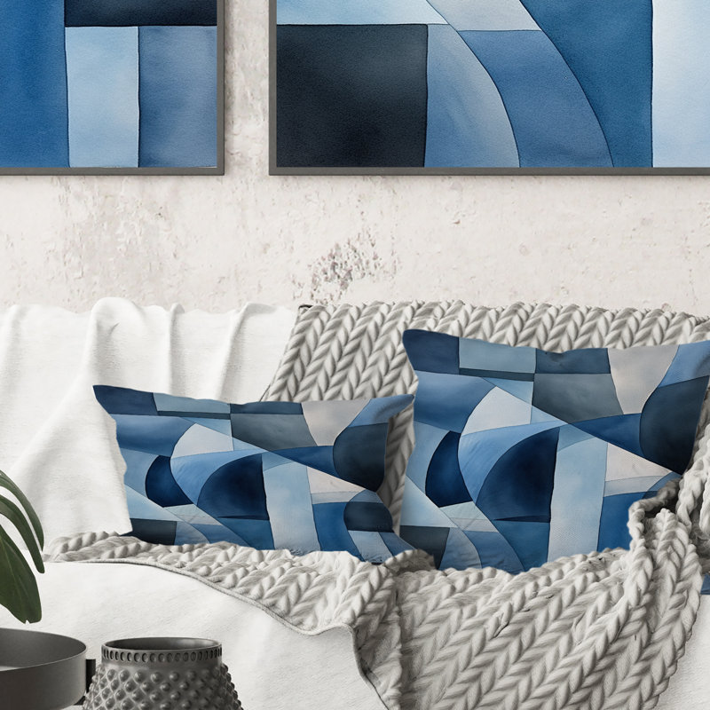 Coussin Cubist Dreams In Faded Retro - bleu marine II