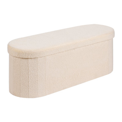 Banc de rangement ovale avec repose-pieds, banc de lit pliable en molleton Teddy, coffre pliant avec repose-pieds avec grand espace de rangement, supporte 660 lb, pour le salon, la chambre à coucher et le vestibule
