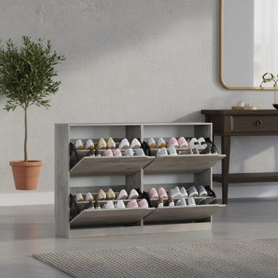 Narrow, Concealed Shoe Cabinet With 4 Flip-Top Drawers; Slim, Freestanding Design; Suitable For Entryway, Hallway, Bedroom, And Living Room.