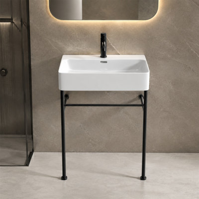 23.63"Bathroom Console Sink with Matte Black Frame Stainless Steel Legs