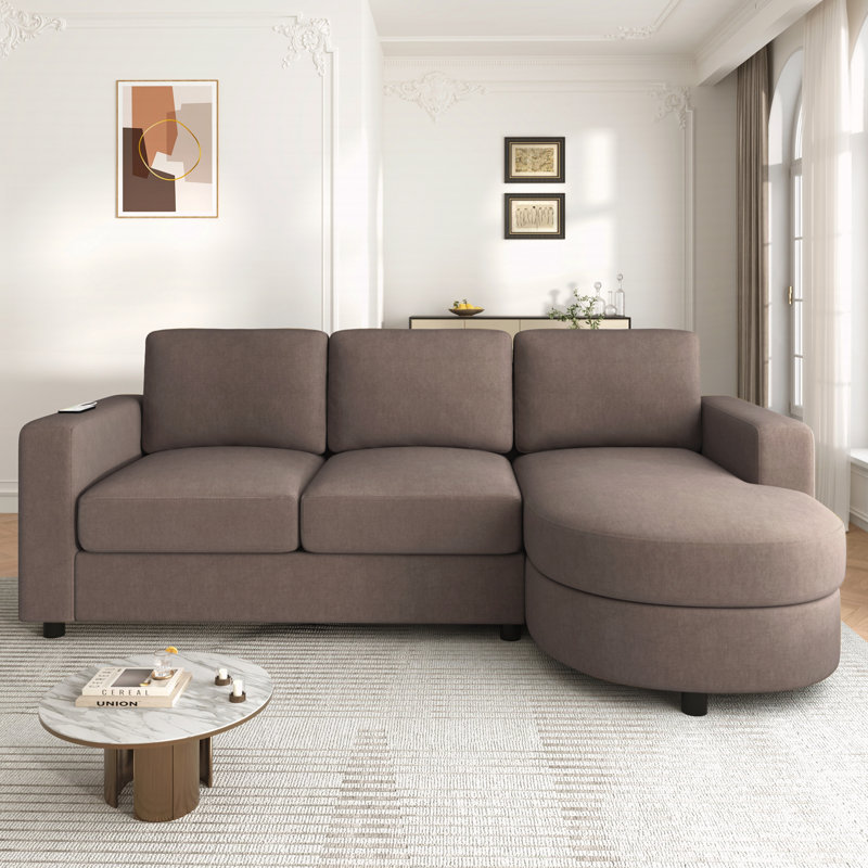 84.6" L-shaped Sofa Couch, Brown