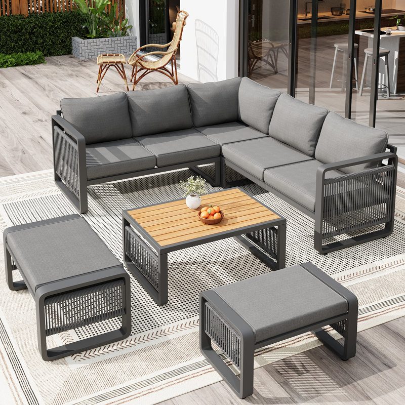 Woven Rope 7 - Person Seating Group With Table, Grey