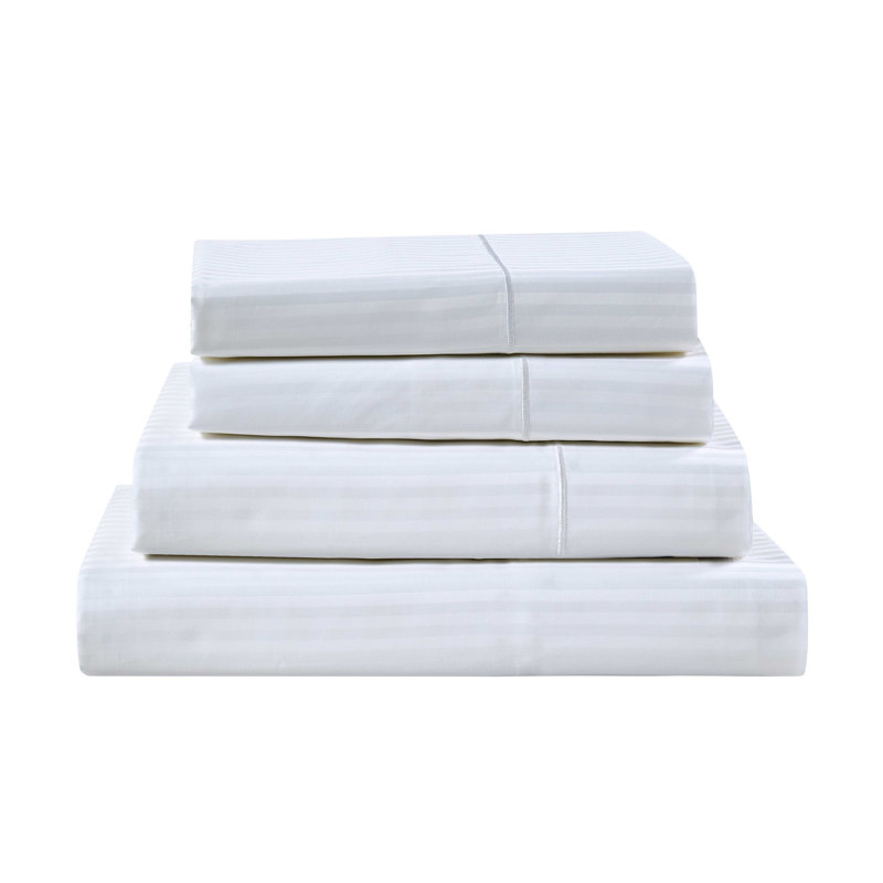 Ensemble de draps rayés Bibb Home 1000 fils - 100 % coton égyptien, Très grand, Blanc